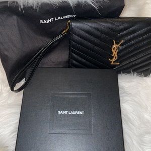 New YSL black monogram envelope pouch